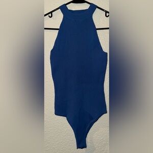 Elegant Blue Ribbed Bodysuit